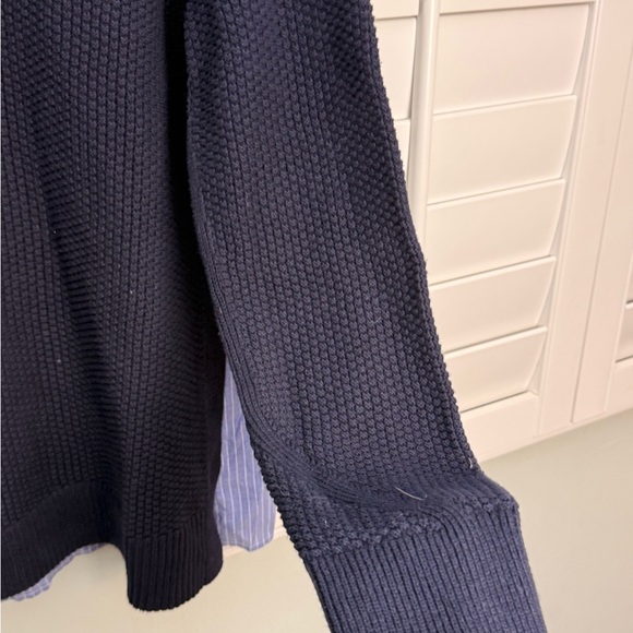 LOFT Mixed Media Sweater Blouse Blue Stripe NWT XL - Picture 6 of 7